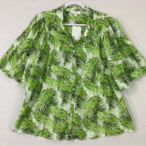 New Charter Club Green Leaf Print Linen Blend Short Sleeve Button Down XXL